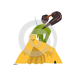 Samurai cartoon character fighting with katana sword, back view, Japanese warrior in traditional clothes vector