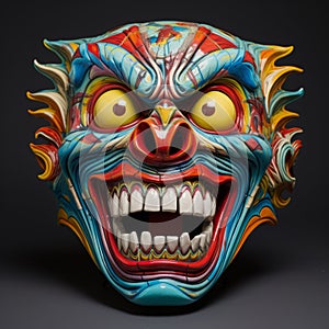 Samurai Clown Mask: Grotesque, Macabre, Colorful Comic Book Art