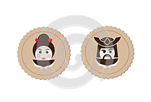 Samurai and geisha tea ceremony logo element