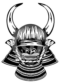 Samurai helmet with horns menpo with yodare-kake