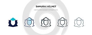 Samurai helmet icon in different style vector illustration. two colored and black samurai helmet vector icons designed in filled, photo