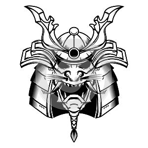 Samurai helmet illustration on white background.