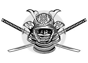 Samurai helmet and swords