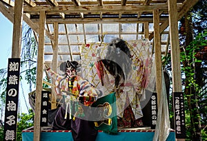 Samurai images on stage in Akita, Japan