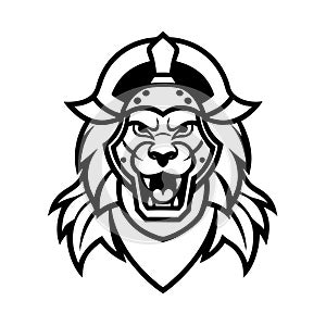 Samurai Lion Head vector line art illustration