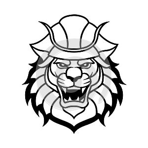 Samurai Lion Head vector line art illustration