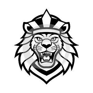 Samurai Lion Head vector line art illustration