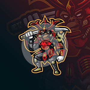 Samurai mascot logo design vector with modern illustration concept style for badge, emblem and tshirt printing. mongky samurai