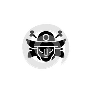 Samurai mask black icon concept. Samurai mask flat vector symbol, sign, illustration.