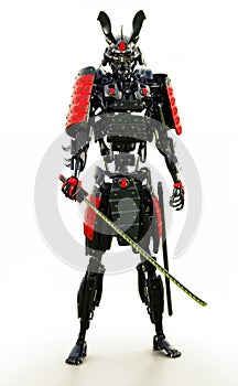 Samurai mechanized cyborg warrior on a white background.