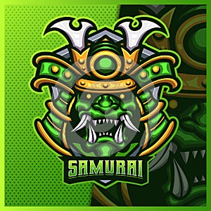 Samurai Oni mascot esport logo design illustrations vector template, Devil Ninja Mask logo for team game streamer youtuber banner