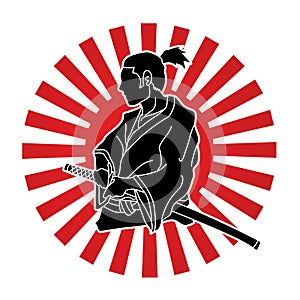 Samurai ready to fight action graphic vector.