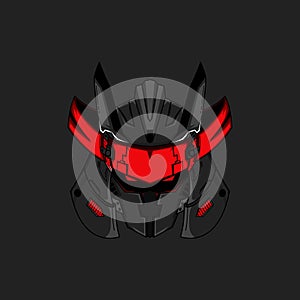 Samurai robot head vector illustration, good for or merchandise, apparel or other with modern geometry ornament