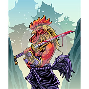 Samurai rooster mascot logo design photo