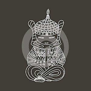 A samurai sits in a meditation pose. Logo, vector illustration for martial arts. illustration handdraw