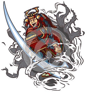 Samurai Slashing Through Background Vector Illustration