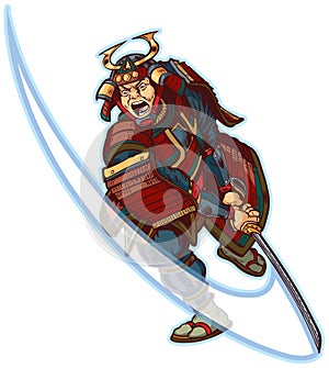 Samurai Slashing Vector Clip Art Illustration