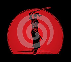 Samurai standing with sword katana, Ready to fight