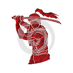 Samurai with sword katana, Sword man ready to fight