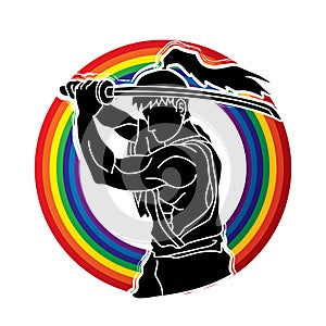 Samurai with sword katana, Sword man ready to fight