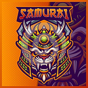 Samurai Tiger mascot esport logo design illustrations vector template, Animal logo for team game streamer youtuber banner twitch
