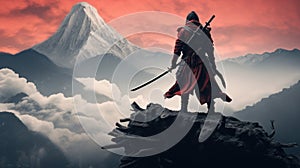Samurai on top of mountain