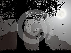 A Samurai Under The Moonlight, meditation