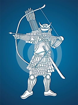 Samurai Warrior with Bow Weapon and Armor Ronin Japanese Soldier Fighter Action Graphic Vector