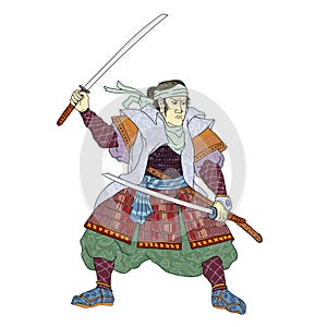 Samurai Warrior Fighting Stance Mono Line