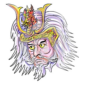 Samurai warrior head looking to side