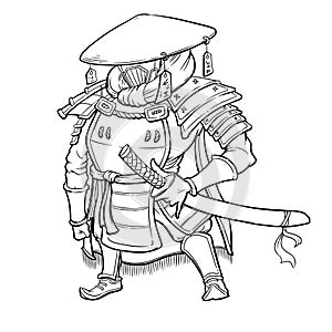 Samurai warrior, Japanese, illustration, coloring page