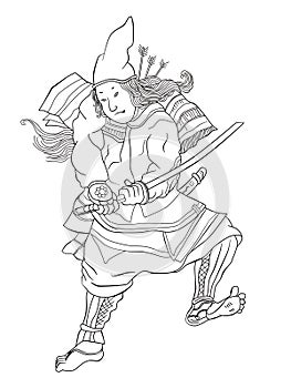 Samurai warrior with katana sword fighting stance