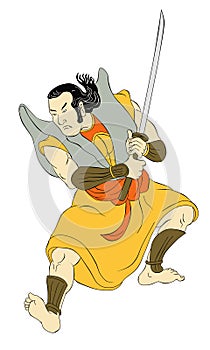 Samurai warrior with katana sword fighting stance