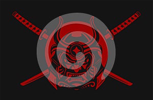 Samurai Warrior With Katana Sword. Samurai mask Japanese. Ronin. Vector illustration.