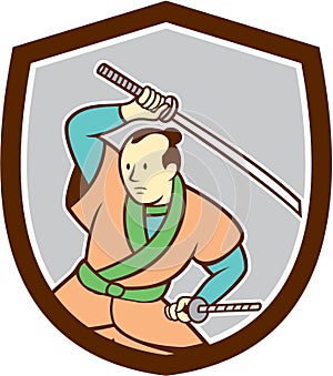 Samurai Warrior Katana Sword Shield Cartoon