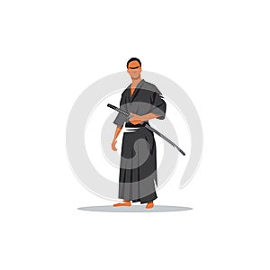 Samurai Warrior With Katana Sword. Vector Illustration.