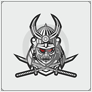 Samurai warrior mask. Japanese warrior emblem.