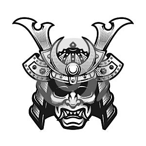 Samurai warrior mask. Traditional armor of japanese warrior. Vector illustration.