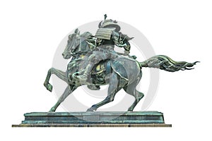 Samurai Warrior Riding Horse Sculpture Isolated Photo