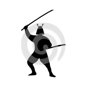 Samurai Warrior Silhouette on white background.
