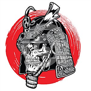 Samurai warrior skull knight vintage japanese vector illustration