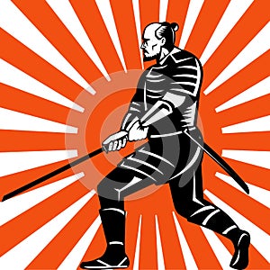 Samurai warrior with sword fighting stance