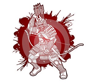 Samurai Warrior with Weapon Bushido Action Ready to Fight Cartoon Graphic Vector