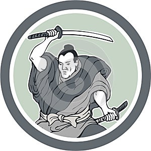 Samurai Warrior Wielding Katana Sword Circle