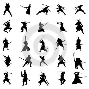 Samurai warriors silhouette set