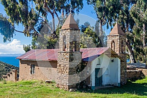 San Antonio Church in Yumani village on Isla del Sol Island of the Sun in Titicaca lake, Boliv