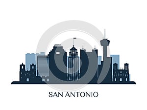 San Antonio skyline, monochrome silhouette.