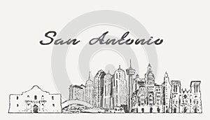 San Antonio skyline, Texas, USA hand drawn, sketch