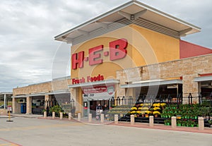 SAN ANTONIO, TEXAS - NOVEMBER 9, 2018 - Entrance of the HEB Supermarket store. H-E-B is an American privately held supermarket