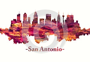 San Antonio Texas skyline in red